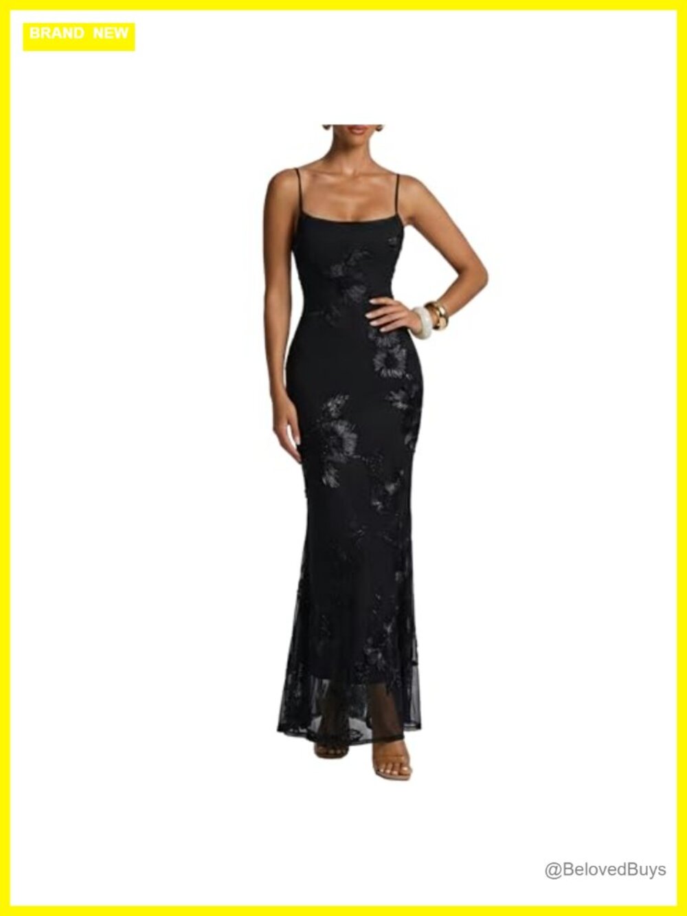 Bodycon Maxi Dress Satin 3D Floral Mesh Square Neck Formal Party Gown